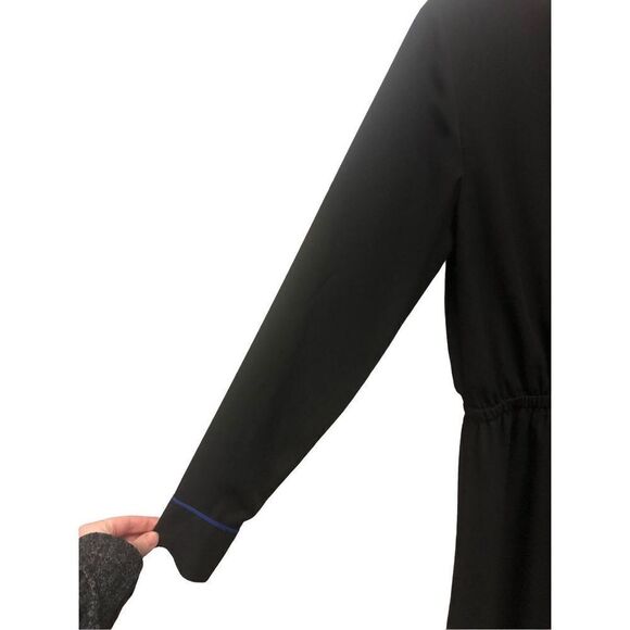Apt. 9 Women’s Black Blue Trim Button Down Designed Knee Length Long Sleeve Dres - Picture 3 of 6